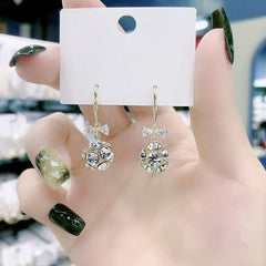 Bông Tai Tòn Teng Nơ Đá Quả Cầu Ngọc Trai Dạng Móc