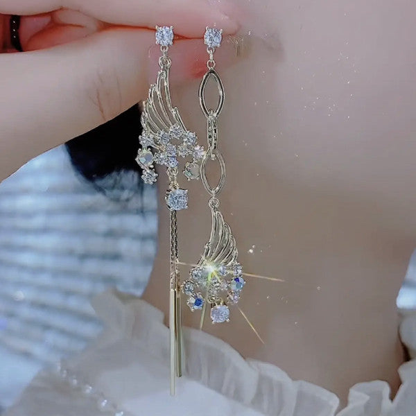 Bông Tai Bất Đối Xứng Cánh Thiên Thần Đính Đá