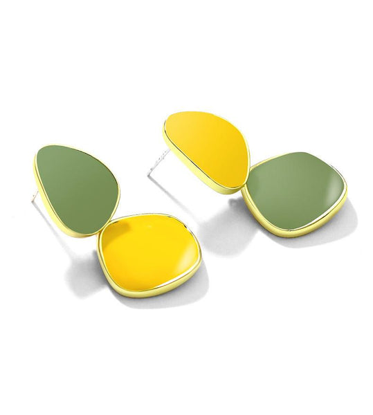 Bông Tai Tòn Teng Bất Đối Xứng 2 Màu Vàng Xanh