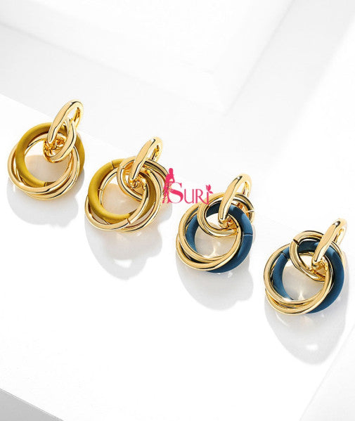 Bông Tai Tòn Teng Khoen Tròn Đôi Màu Sắc Cá Tính