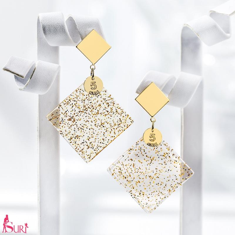 Bông Tai Tòn Teng Hình Thoi Trong Suốt Kim Tuyến