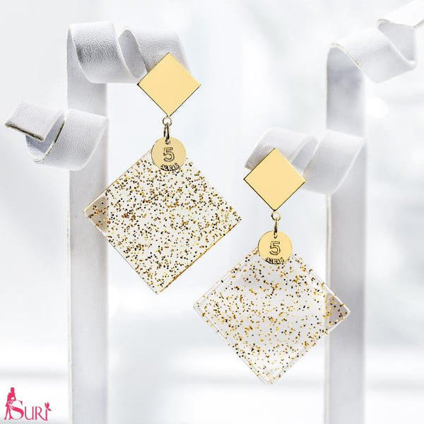 Bông Tai Tòn Teng Hình Thoi Trong Suốt Kim Tuyến