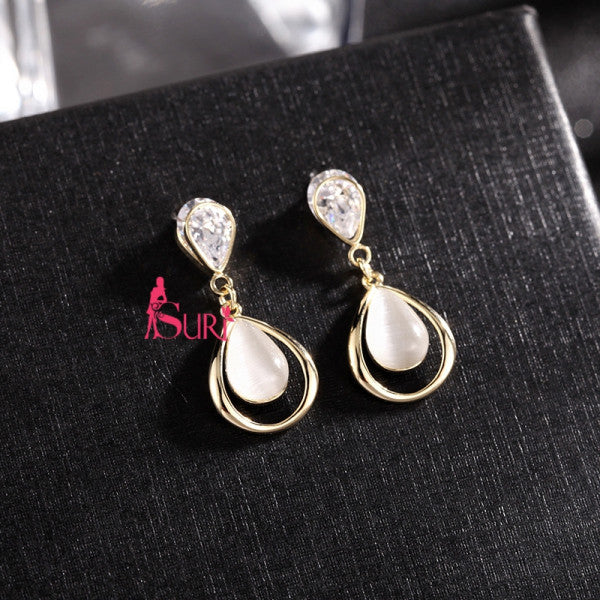 Bông Tai Tòn Teng Giọt Nước Đá Mắt Mèo Nhỏ Xinh