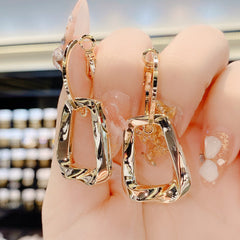 Bông Tai Tòn Teng Khoen Vàng Hình Học Chữ  Nhật Hợp Kim Cá Tính