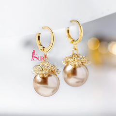 Bông Tai Tòn Teng Ngọc Trai Hoa Đá Dạng Móc