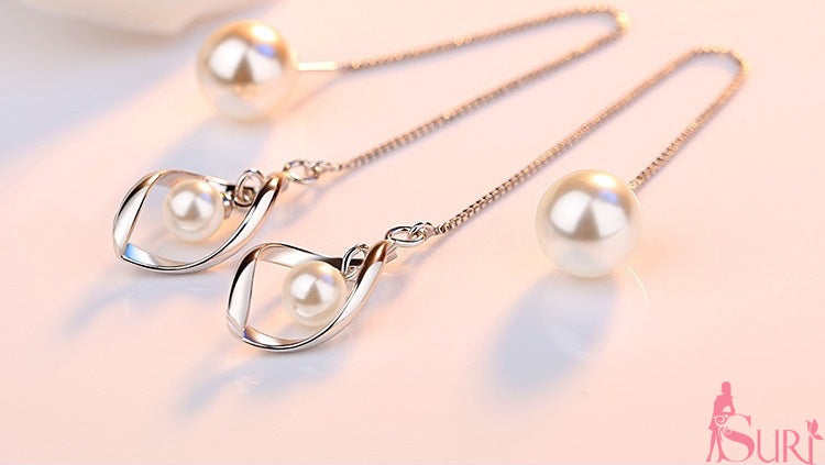 Bông tai tòn teng ngọc trai trước sau