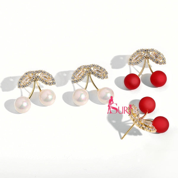 Bông Tai Trái Cherry Đỏ Đính Đá Nữ Tính