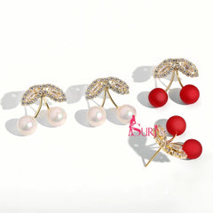 Bông Tai Trái Cherry Đỏ Đính Đá Nữ Tính