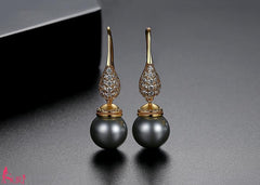 Bông Tai Tòn Teng Ngọc Trai Xám Đen Dạng Móc