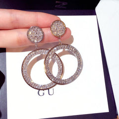 Bông tai khoen vàng đính đá phong cách Hàn Quốc