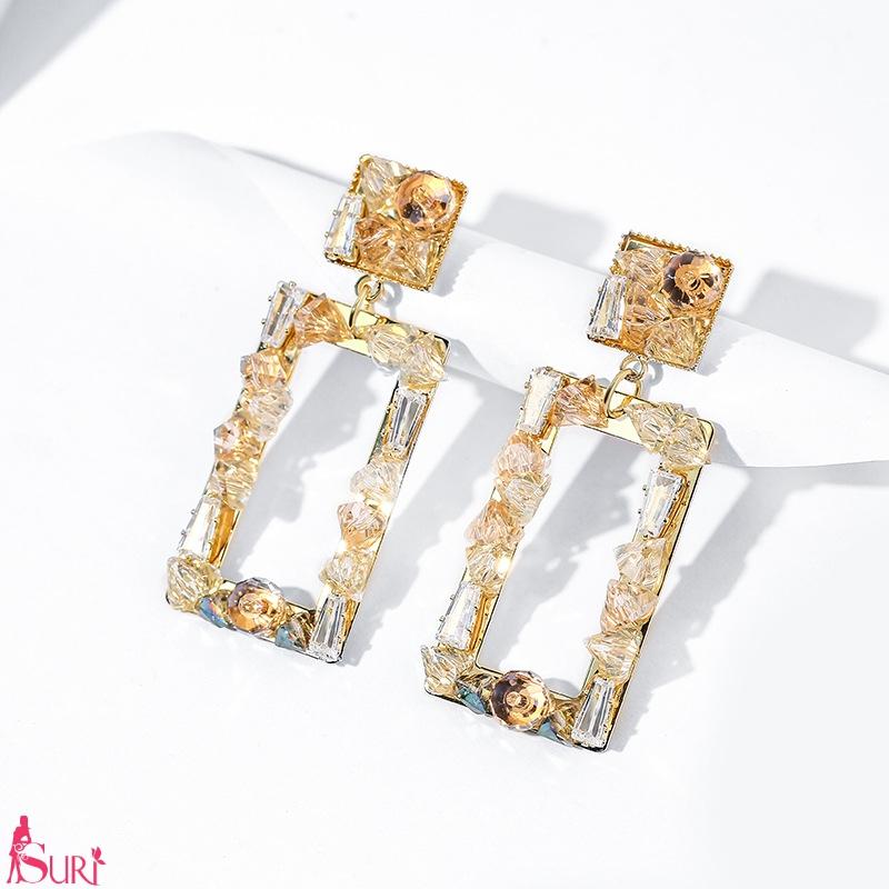 Bông Tai Tòn Teng Hình Chữ Nhật Nạm Đá Nhiều Kiểu