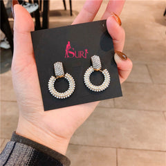 Bông Tai Tòn Teng Khoen Tròn Ngọc Trai Tấm 2 Màu Thời Trang