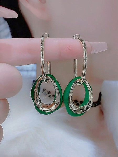 Bông Tai Khoen Vuông Phối Tròn Xanh Lá Cá Tính