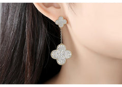 Bông Tai Tòn Teng Hoa Nạm Đá Trắng 4 Cánh