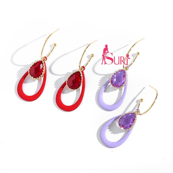 Bông Tai Tòn Teng Khoen 2 Giọt Nước Đính Đá Màu