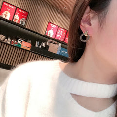 Bông Tai Khoen Tòn Teng Tròn Full Đá Đen