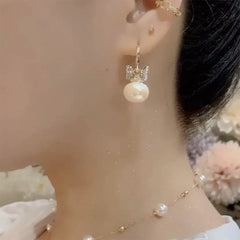 Bông Tai Khoen Nơ Chóp Đính Đá Ngọc Trai Trắng