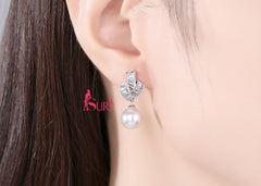 Bông Tai Tòn Teng Xoắn Đá 3 Hàng Phối Ngọc Trai 1 Hạt