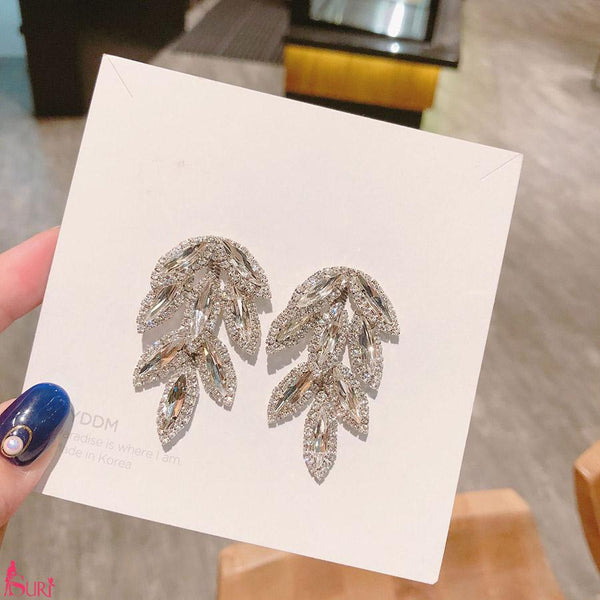 Bông Tai Tòn Teng Lá Rơi Đá Trắng