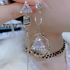 Bông Tai Bất Đối Xứng Tròn Tam Giác Đính Đá Trắng