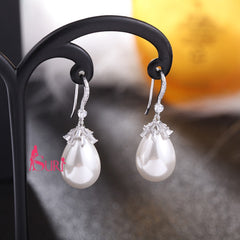 Bông Tai Tòn Teng Ngọc Trai Dạng Móc Đính Đá