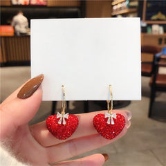 Bông Tai Khoen Trái Tim Đá Màu Đính Nơ Đá Nhỏ