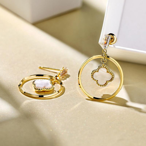 Bông Tai Khoen Tròn Hoa 4 Cánh Xà Cừ