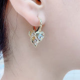 Bông Tai Khoen Tòn Teng Trái Tim Vàng Đính Đá Trắng 3 Hạt