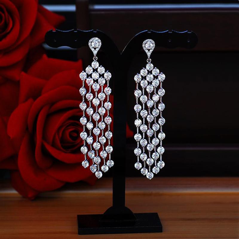 Bông Tai Tòn Teng Đá Trắng Tua Rua 5 Hàng