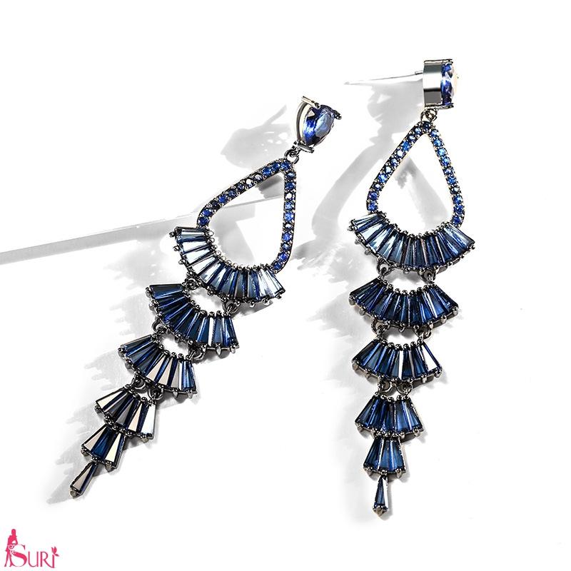 Bông Tai Tòn Teng Đuôi Công Đá Xanh Coban cao Cấp