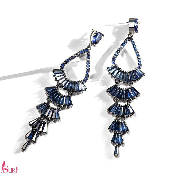 Bông Tai Tòn Teng Đuôi Công Đá Xanh Coban cao Cấp