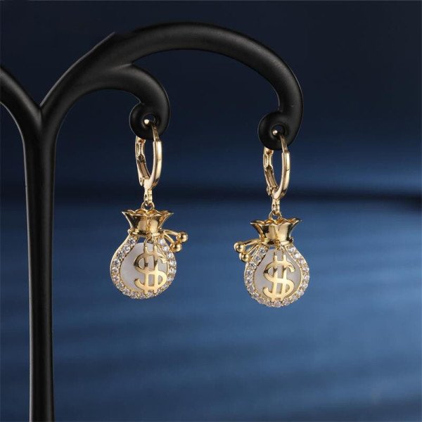 Bông Tai Tòn Teng Khoen Tròn Hình Dáng Túi Tiền May Mắn Siêu Yêu