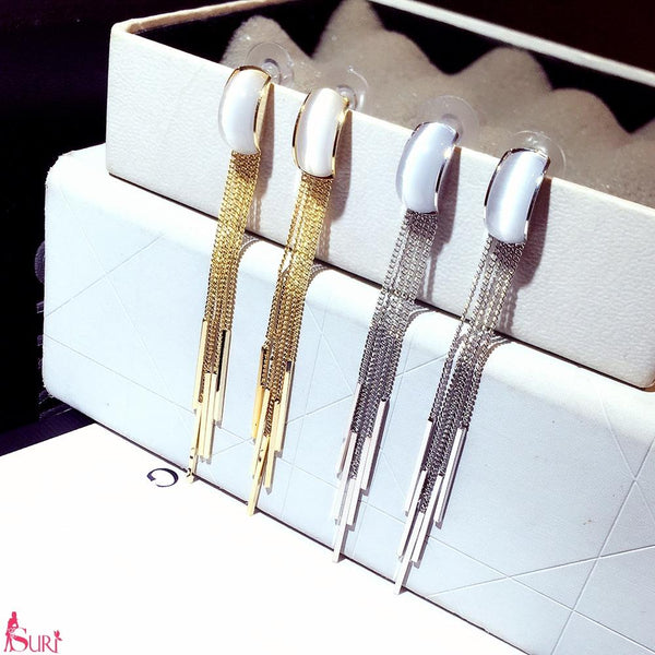 Bông Tai Tòn Teng Đá Chữ Nhật Tua Rua