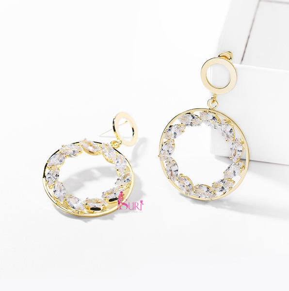 Bông tai tòn teng khoen vàng viền đá