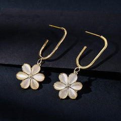 Bông Tai Khoen Vuông Hoa Đá Mắt Mèo 6 Cánh