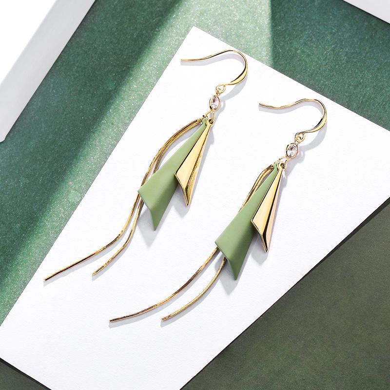 Bông Tai Tòn Teng 2 Tam Giác Vàng Xanh Dạng Móc