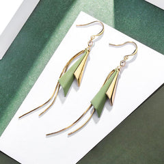 Bông Tai Tòn Teng 2 Tam Giác Vàng Xanh Dạng Móc