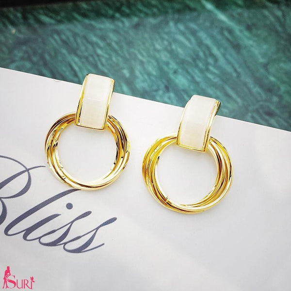 Bông Tai Khoen Vàng Hình Chữ Nhật Trắng