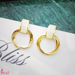 Bông Tai Khoen Vàng Hình Chữ Nhật Trắng