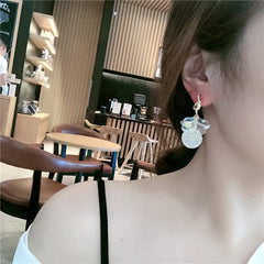 Bông Tai Tòn Teng Cánh Hoa Châu Trắng