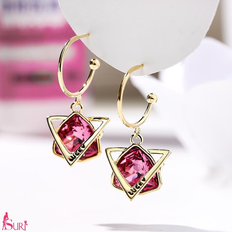 Bông Tai Khoen Tam Giác Vàng Đá Màu