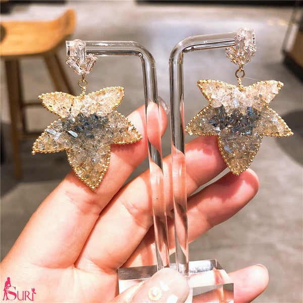 Bông Tai Lá Phong Đính Pha Lê