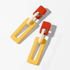 Bông Tai Tòn Teng Hình Chữ Nhật Đỏ Vàng