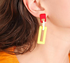 Bông Tai Tòn Teng Hình Chữ Nhật Đỏ Vàng