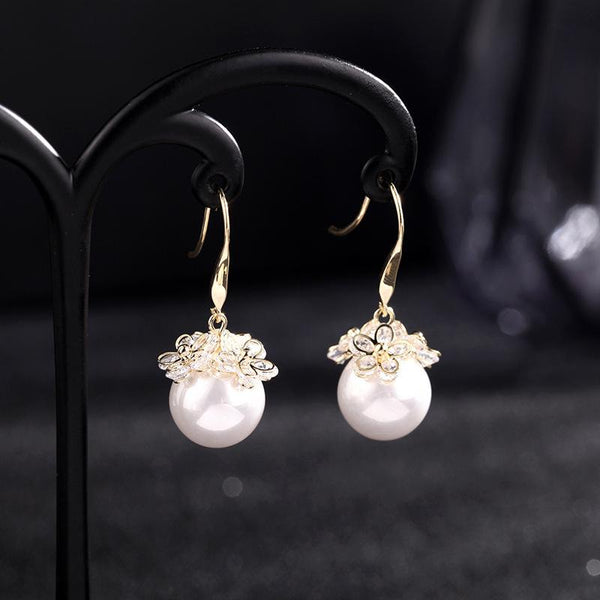 Bông Tai Tòn Teng Ngọc Trai Hoa Đá Dạng Móc