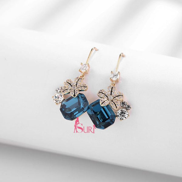 Bông Tai Tòn Teng Đá Xanh Hoa Đá Cao Cấp Dạng Móc