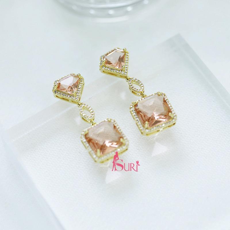 Bông Tai Tòn Teng Diamond Đá Màu Nâu Trà