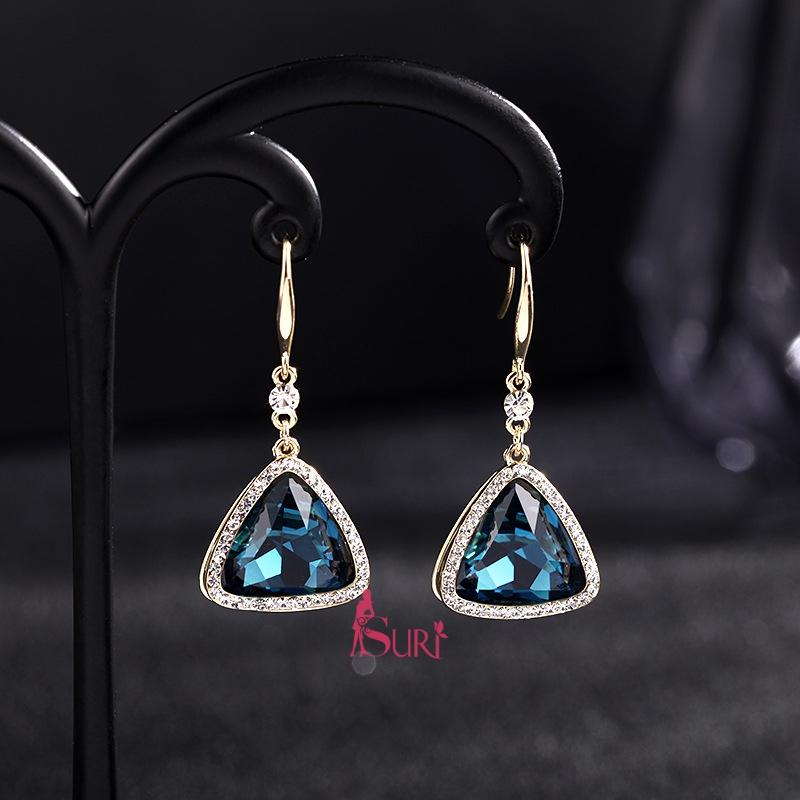 Bông Tai Tòn Teng Tam Giác Đá Xanh Dạng Móc