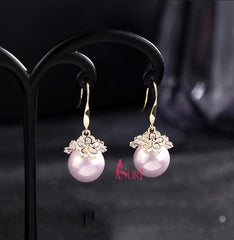 Bông Tai Tòn Teng Ngọc Trai Hoa Đá Dạng Móc