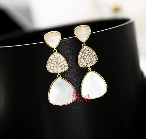 Bông Tai Tòn Teng 3 Tam Giác Xà Cừ Đính Đá